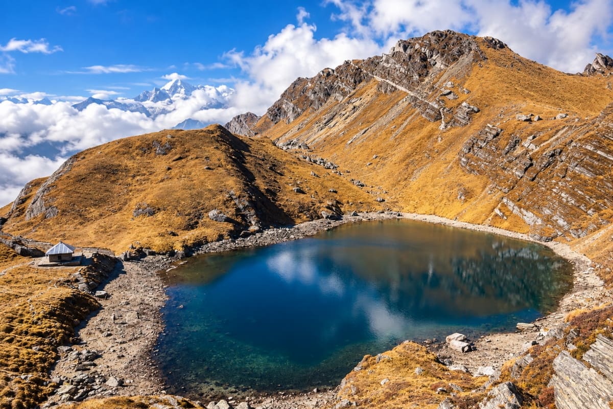 Khayer Lake, a high alpine lake reached on the optional Day 10 side trip from Khopra Ridge