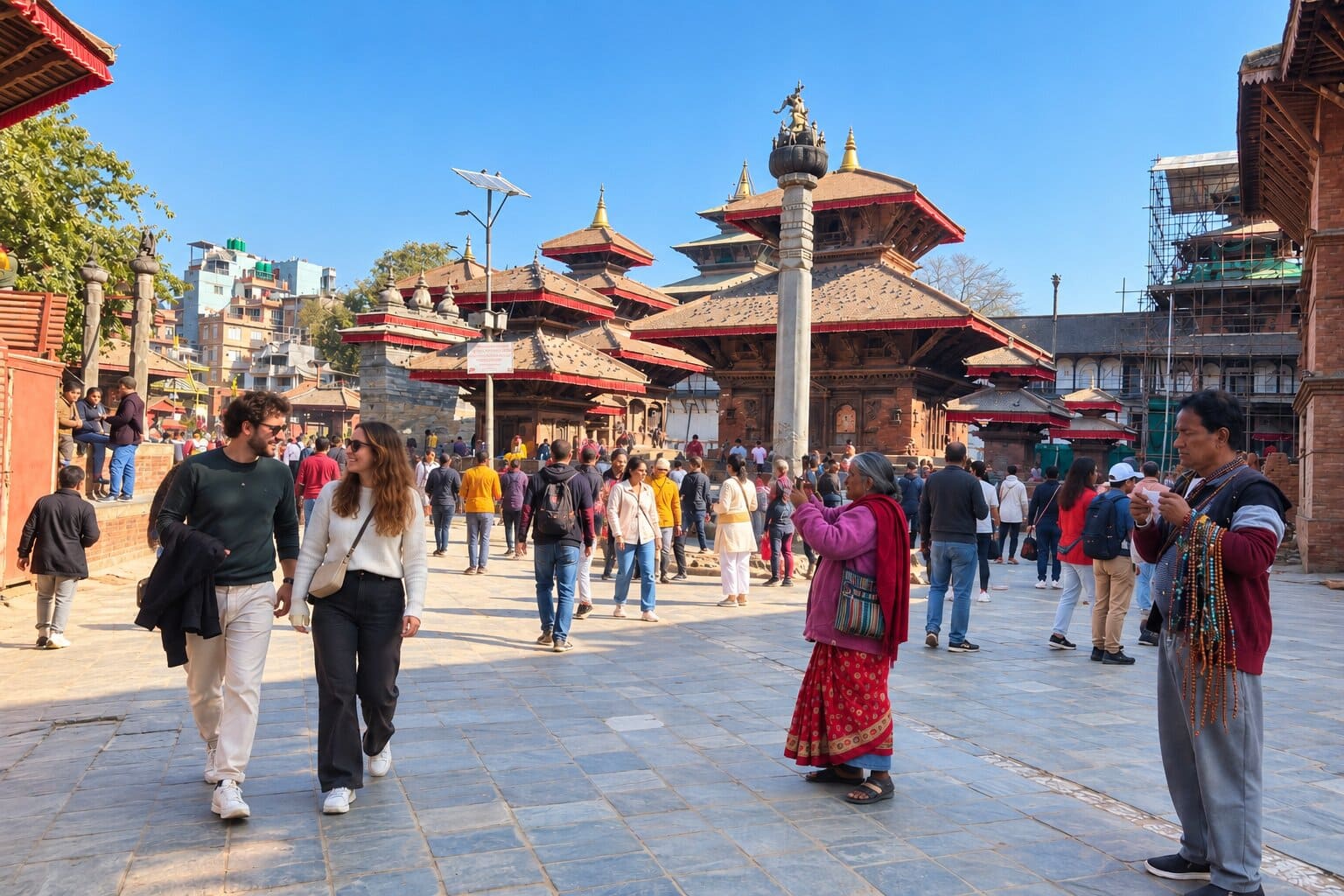 Tourists exploring Kathmandu Durbar Square in Nepal