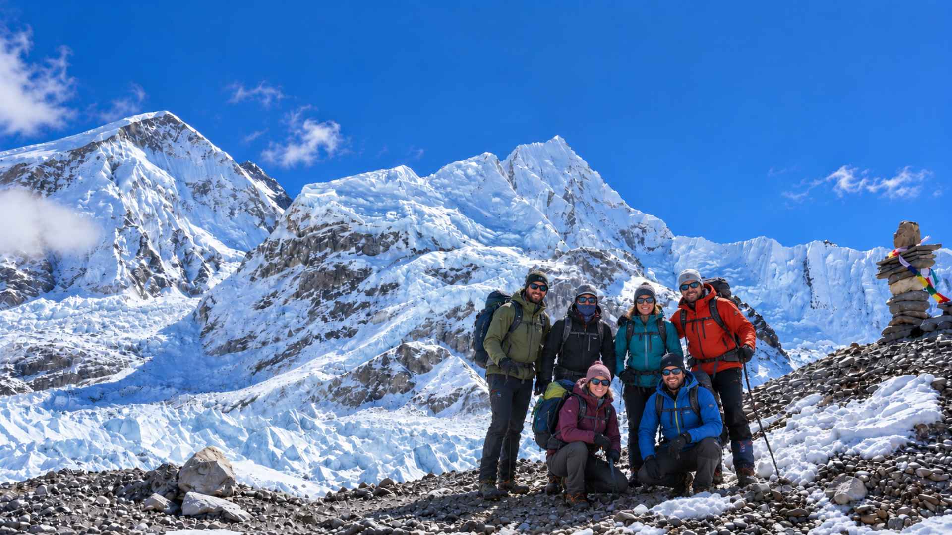 Guided trekking group on the Everest Base Camp trail with our local Nepal trekking company in the Himalayas.