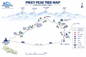 Pikey Peak Trek Map Pikey Peak Trek map showing the route from Dhap through Jhapre and Pikey Peak to Junbesi and Phaplu