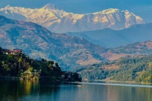 Begnas Lake, Pokhara Begnas Lake in Pokhara with green hills and snow peaks of the Annapurna range behind